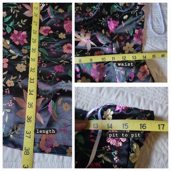 NWT Lulus Make A Move Black Satin Floral Jacquard Strapless Midi Dress Small - Picture 8 of 11